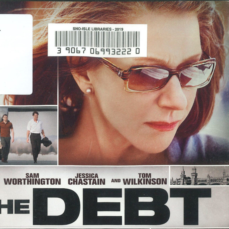 Part of the DVD cover of "The Debt" There's a big picture of Rachel, but her scar has been removed.