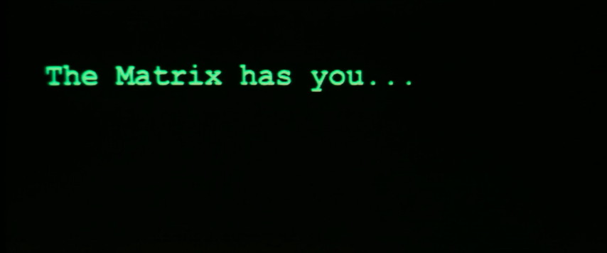 An image from the movie "The Matrix". The text "The Matrix has you...." appears in green letters on a black computer screen.